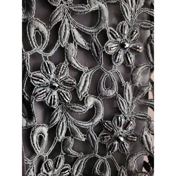 Claudia Arce Haute Couture M Black Lace Silk Sequins Sheer Beaded Dress - Picture 8 of 12